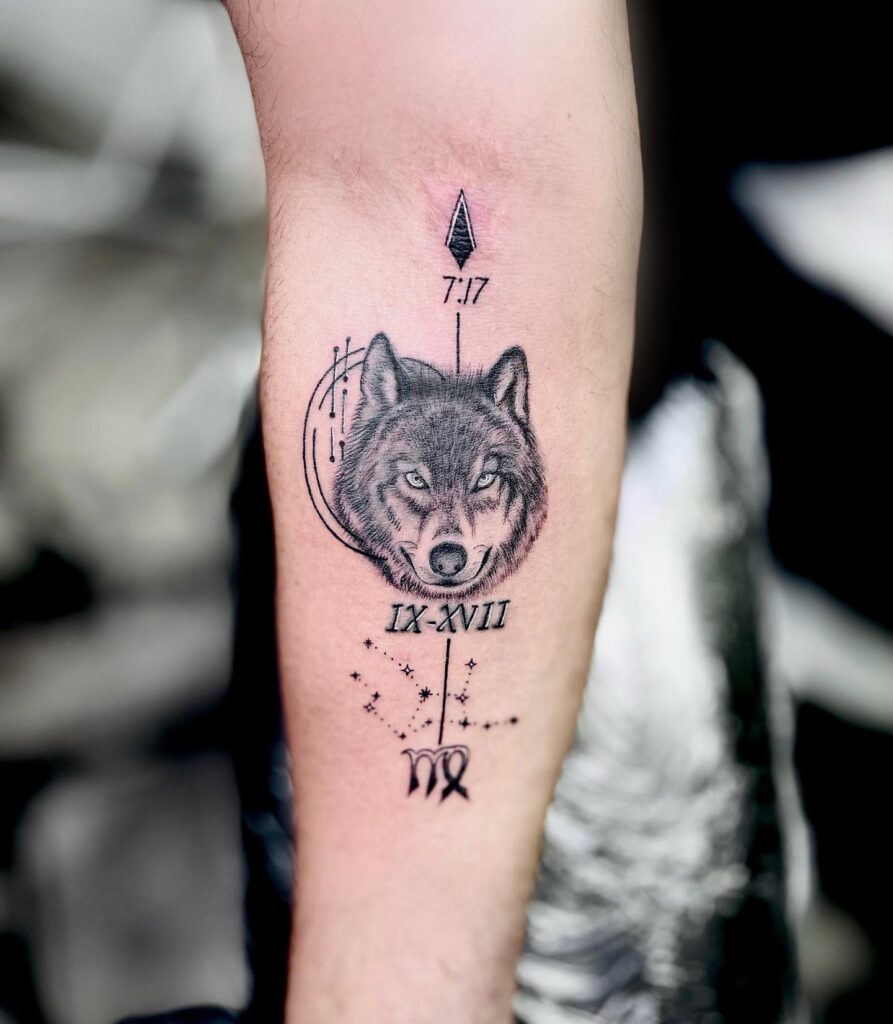 Wolf and Timekeeper: Symbolic Virgo Ink