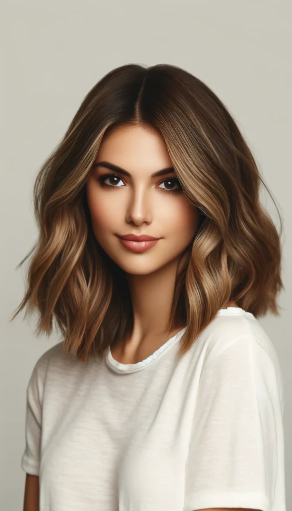 Picture a long bob (lob) with soft waves and balayage highlights creating depth and movement. This look is perfect for those wanting a low-maintenance style that looks effortlessly chic.