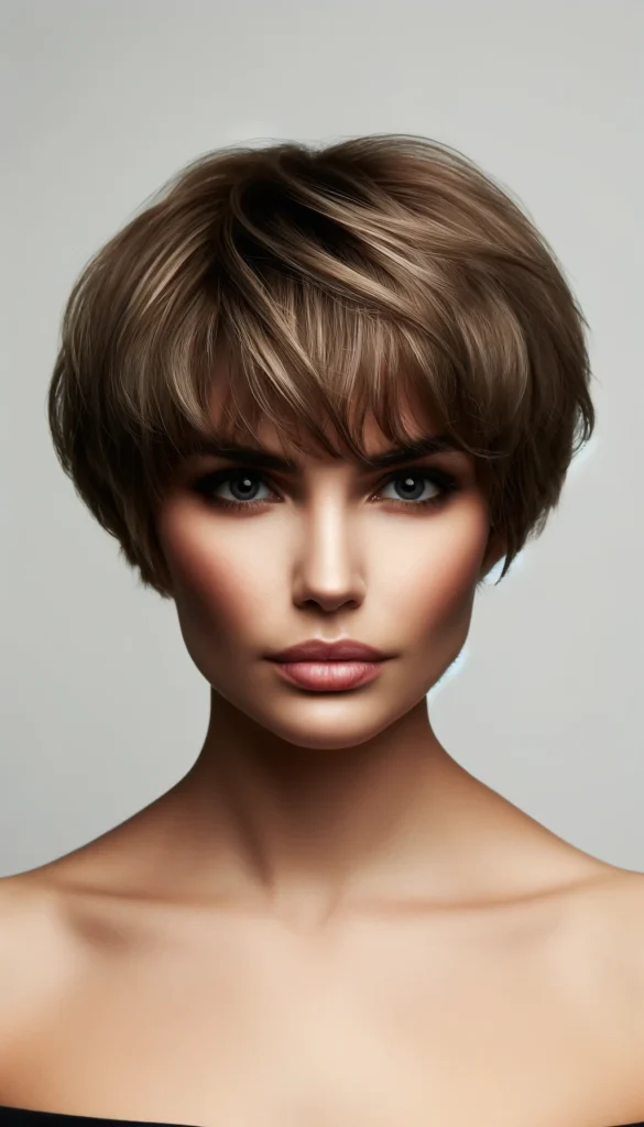 Think of a modern take on the classic bowl cut, with choppy layers and maybe even an undercut to give it an unexpected twist. This is a daring look that's sure to turn heads and is perfect for those looking to make a bold fashion statement.