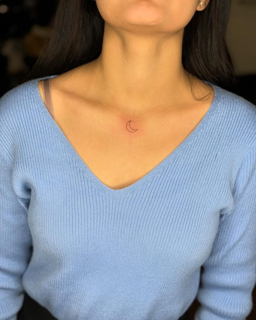 Crescent Moon Collarbone Tattoo