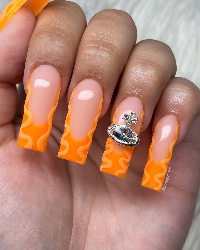 Fiery and Fabulous: Orange Flames with Rhinestone Bling