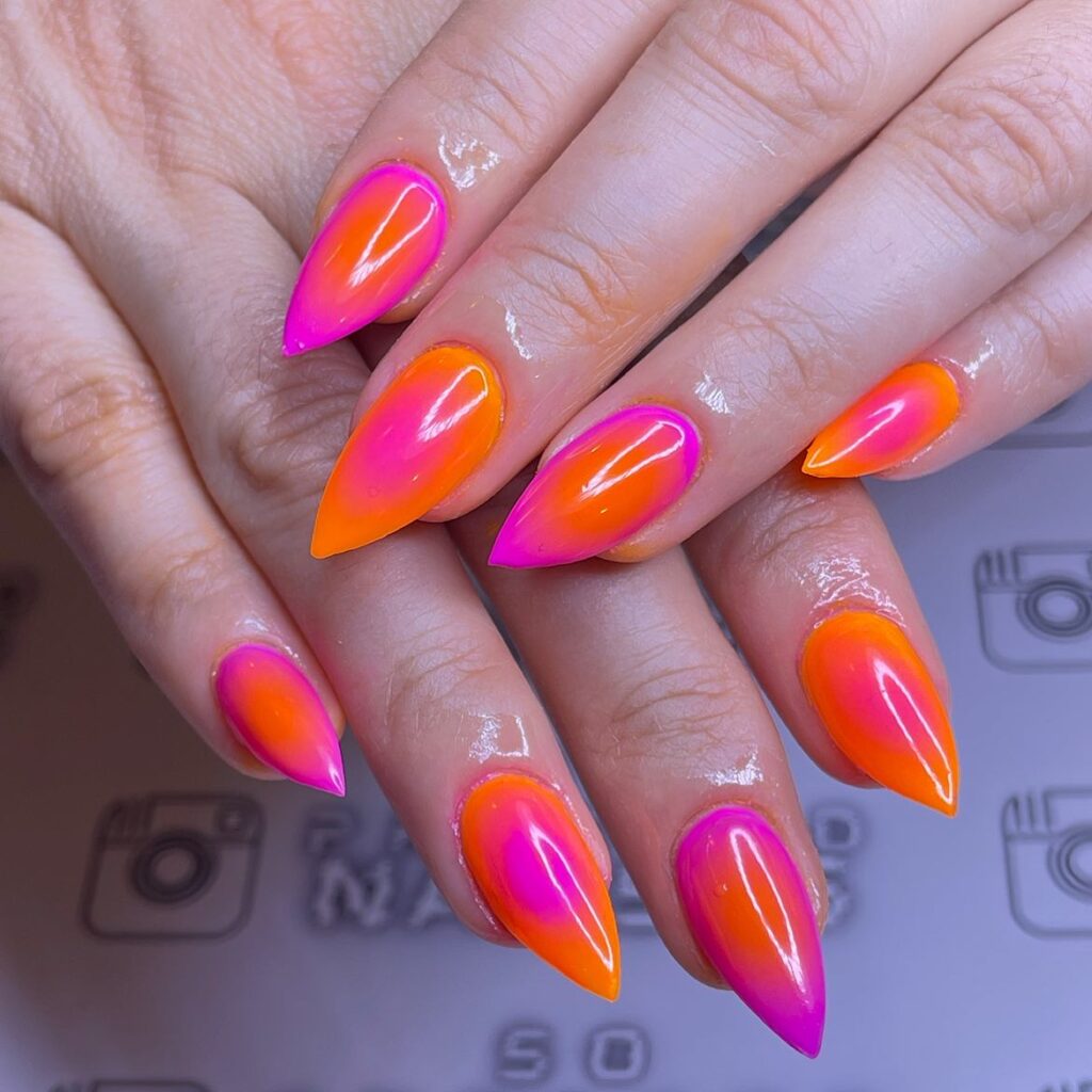 Summer Sizzle: Gradient Stiletto Nails in Hot Pink to Orange