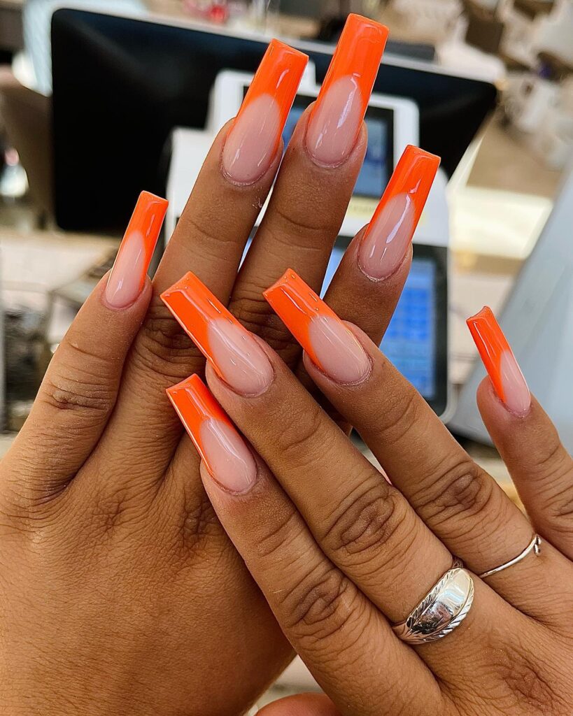 Sunset Ombre: Coffin Nails with Orange Gradient Elegance