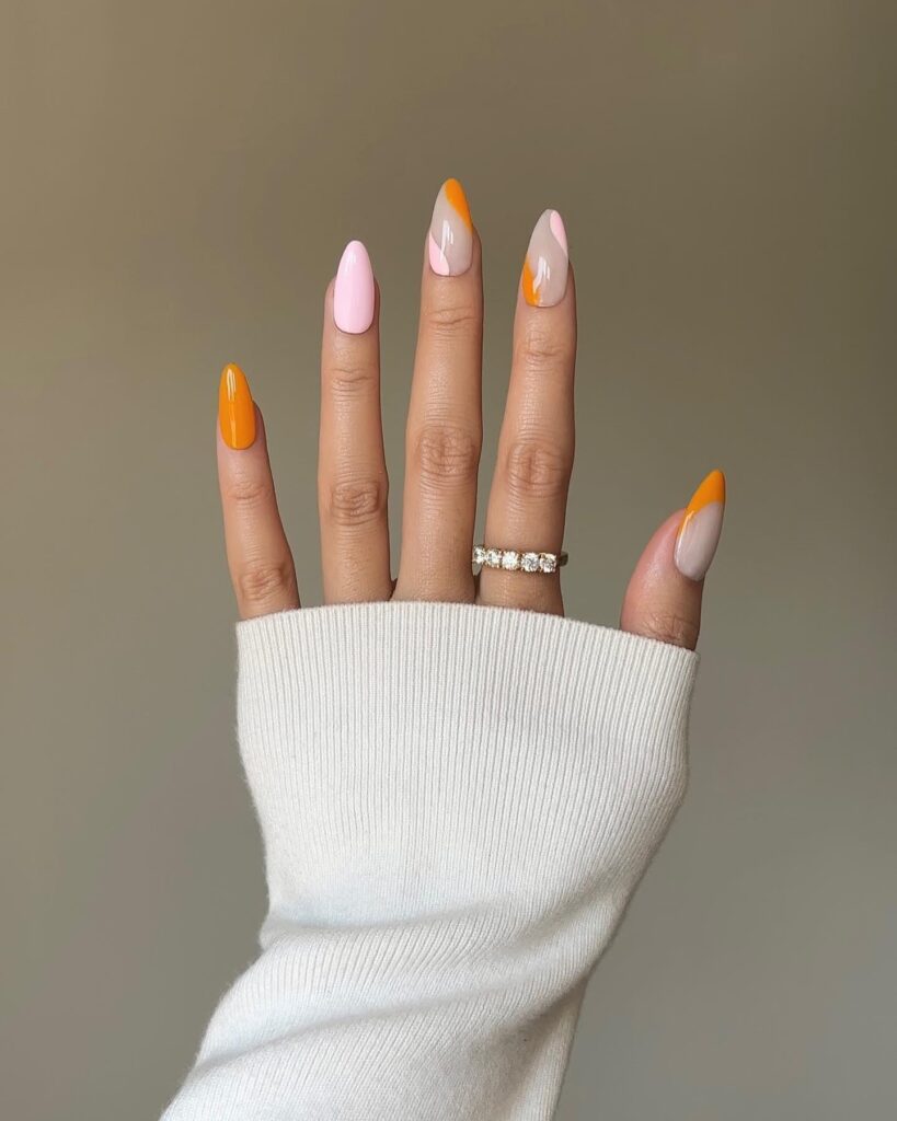 Sweater Weather: Lilac to Orange Gradient Nails with Stripes