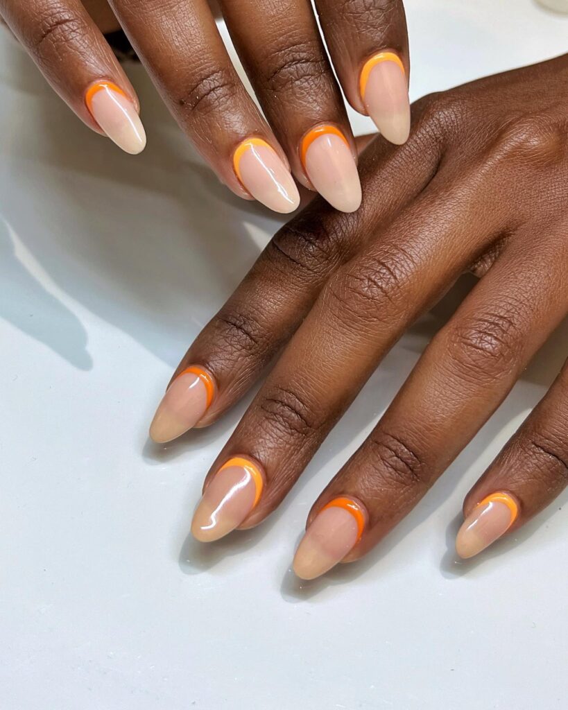 Orange Crush: Modern French Manicure with Orange Tips