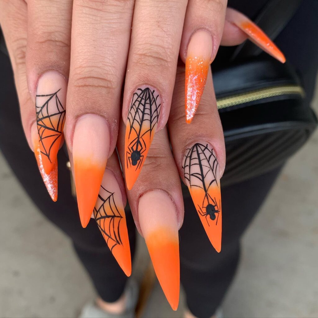 Halloween Haunt: Nude to Orange Ombre with Spider Accents