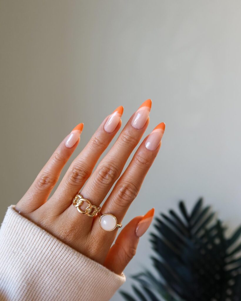 Peach and Gold Elegance: Peach Tips with Orange Accents