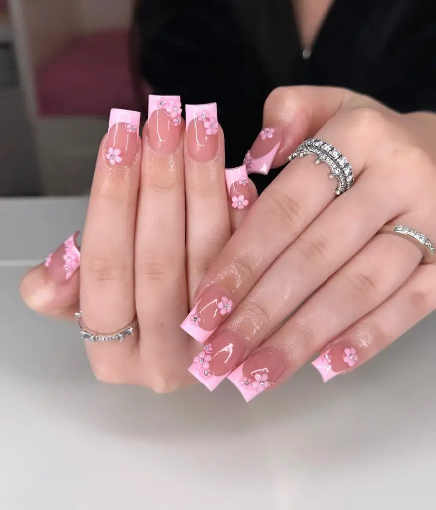 Blossoming Pink Floral Nail Design