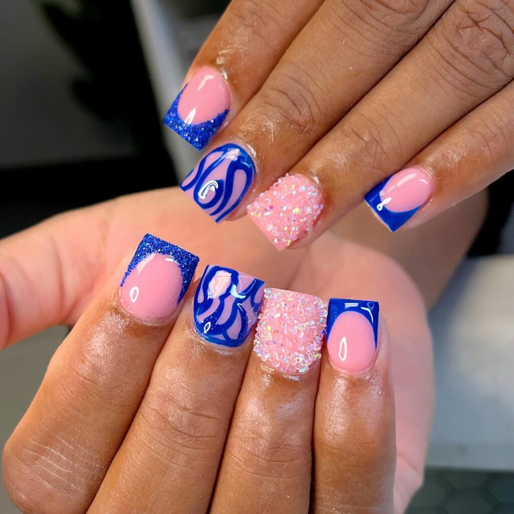 Bold Blue & Pink Nail Artistry