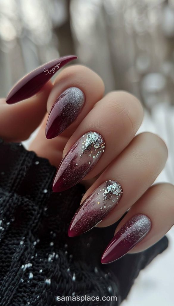 With a light beige base and white glitter accents, these nails offer a soft and delicate look for fall.