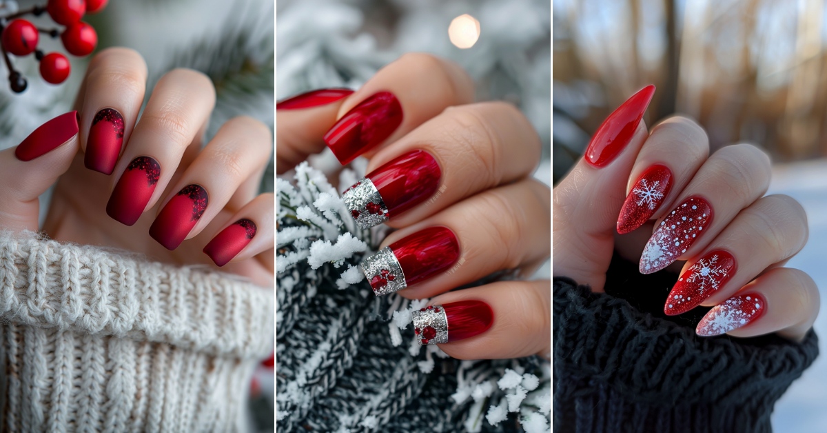 36+ Classic Red Winter Nails Art ideas and Designs