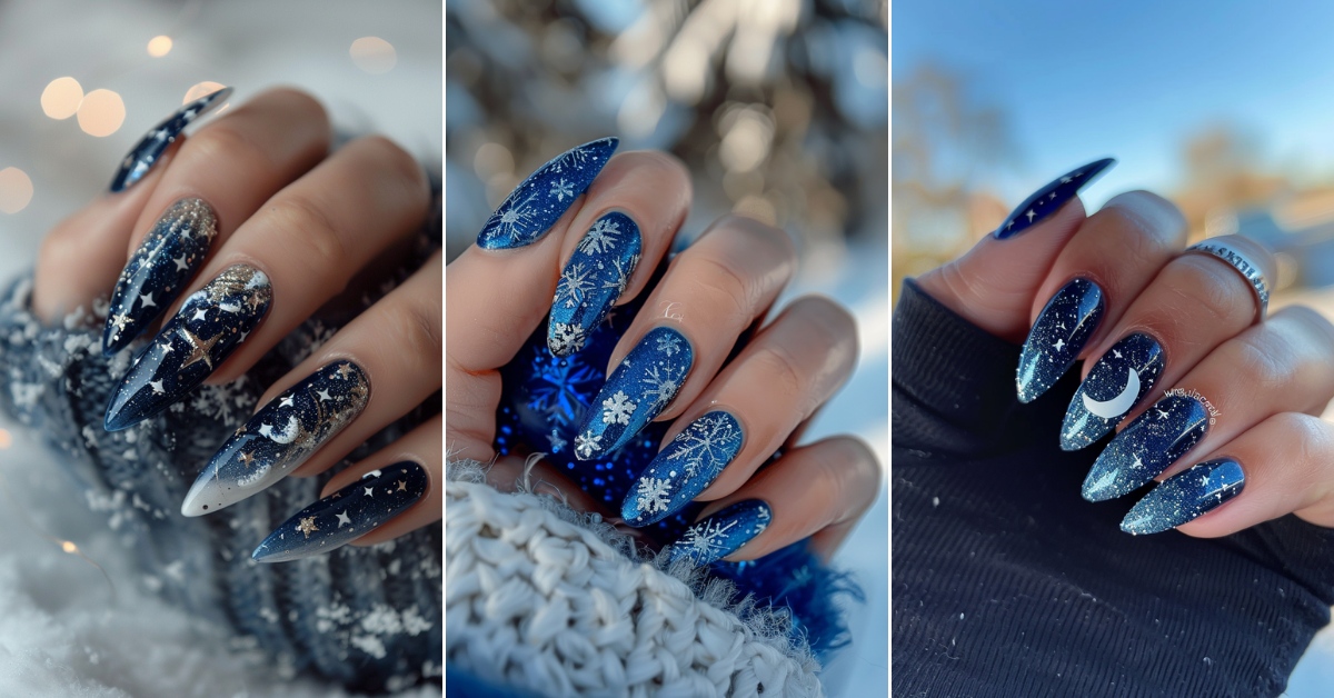 34+ Midnight Blue Winter Nails Art ideas and Designs