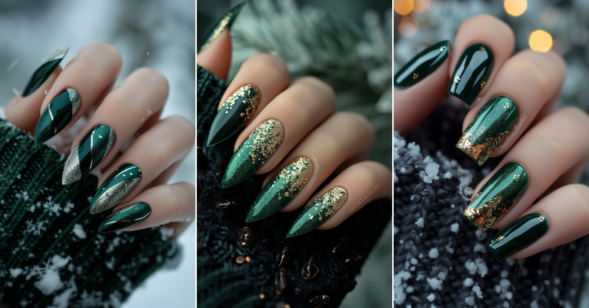 30+ Emerald Green Winter Nails Art ideas and Designs