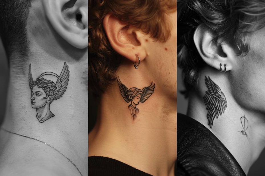 Angel Tattoo Ideas For Men Behind the Ear