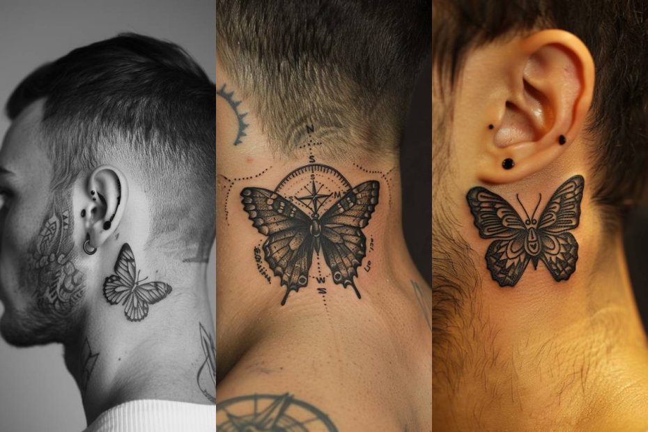 Butterfly Tattoo Ideas For Men Behind the Ear