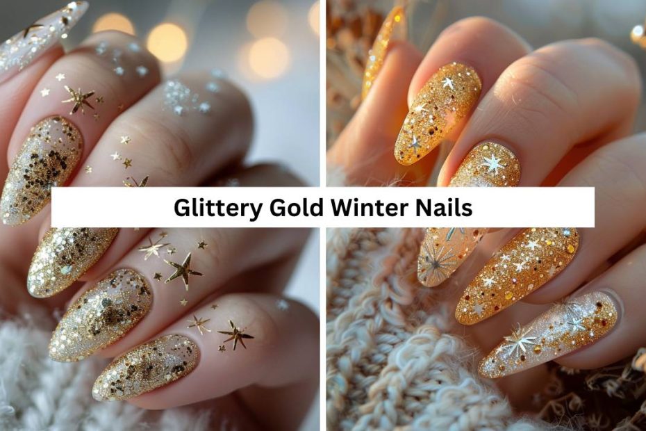 Glittery Gold Winter Nails